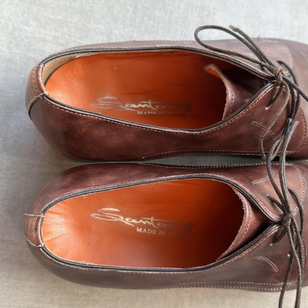 Santoni Brown Leather Oxfords Men’s Dress Shoes - 8.5 - Picture 4 of 8